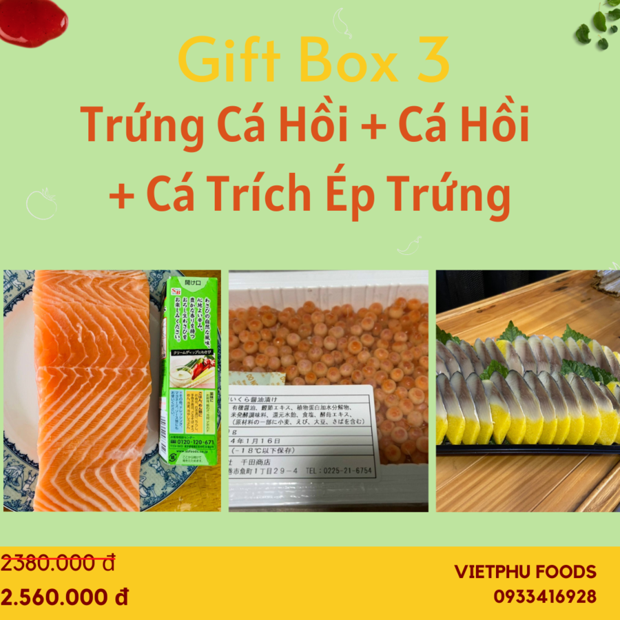 Gift Box 3 - Cá hồi Nauy+Trứng cá hồi+Cá trích ép trứng