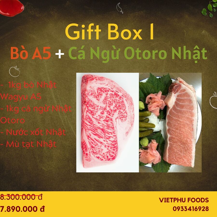 GIFT BOX 1 - BÒ WAGYU NHẬT VÀ BỤNG CÁ NGỪ OTORO NHẬT